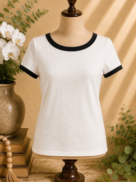 Darong Tops - Darong NWT White Ribbed Ringer Tee Contrast Trim Stretch Top XL